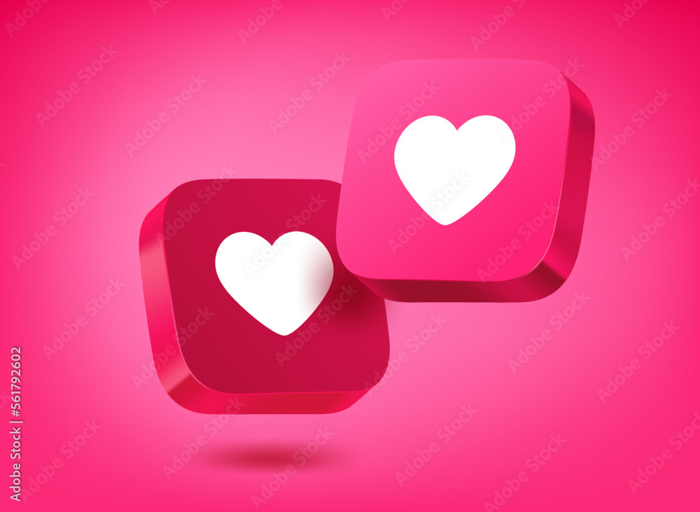 Aufkleber Red buttons with heart symbol. Fall in love concept. 3d vector illustration
