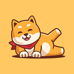 Shiba Inu Lie Down Cartoon Illustration