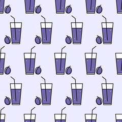 A seamless pattern with a glass of plum juice.