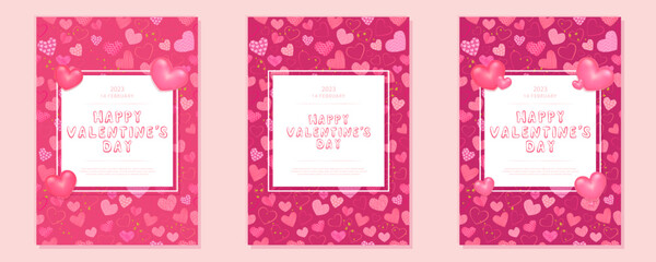 Set of concept posters for Valentine's Day. Red and pink hearts, symbol of love, lettering Happy Valentine's Day. Cute love banners, posters or greeting cards. Vector illustration