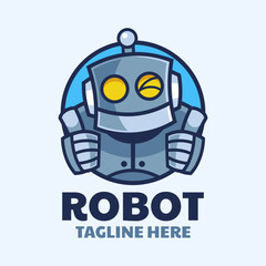 Robot Thumbs Up Cartoon Logo Design