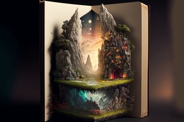 illustration of open magic book ,image generated by AI