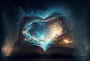 illustration of open magic book ,image generated by AI