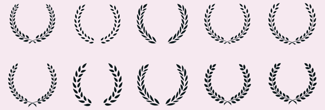 Laurel Wreath. Silhouette Laurel Wreath. Emblem Floral Greek Branch With Award Laurel Wreaths And Branches Flat Style