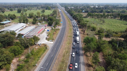 Fototapeta na wymiar Motoway beautiful. Highway in Thailand. Thailand way. Top view highway.