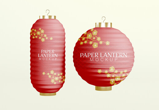 Front View Two Paper Lanterns Mockup