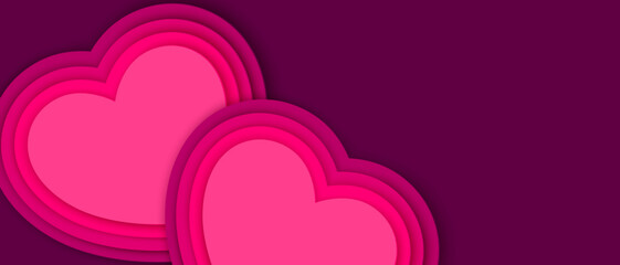 Paper cut style heart. Pink, violet, magenta colors. Design element for card, invitation, poster. Romantic Valentine's day concept.