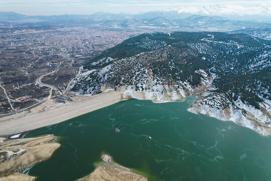 city silhouette, aerial view Antalya Korkuteli, city photos taken with drone