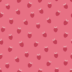 Valentine seamless pattern with strawberries on pink background. Scandinavian style