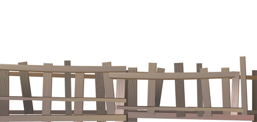 Naklejka premium From old boards and narrow slats. Isolated on white background. Horizontal seamless design. Vector.