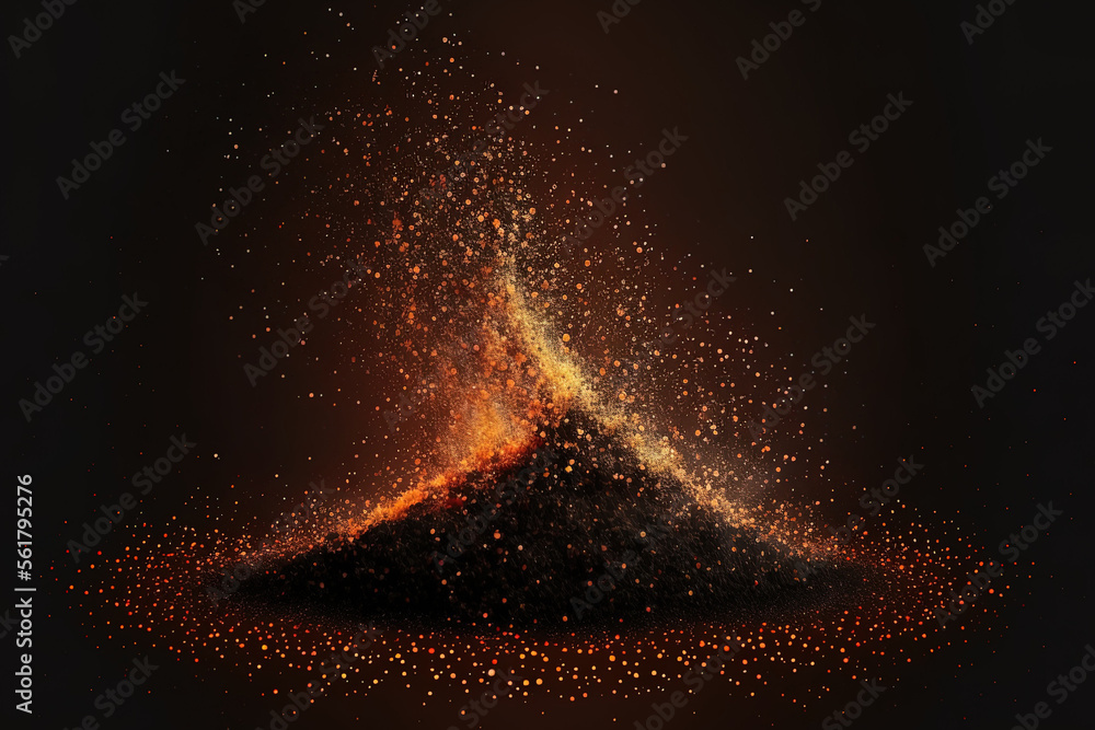 Sticker Fire embers particles over black background. Fire sparks background. Abstract dark glitter fire particles lights. bonfire in motion blur. Generative AI