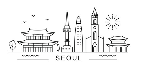 Seoul City Line View. Poster print minimal design.