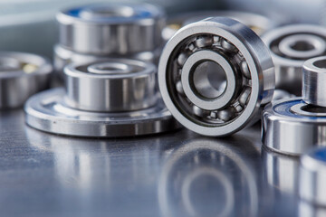 different bearings on a metal background. Part of mechanism.