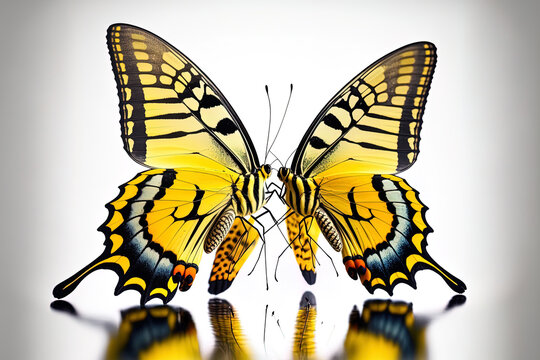 Two yellow butterflies isolated on a white background. High quality photo. Generative AI