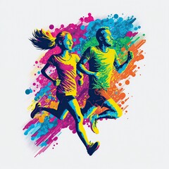 Plakat illustration, children running, image generated by AI