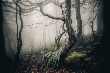Obraz premium Landscapes with forests in the fog, mysterious forests