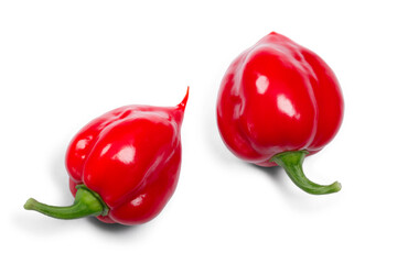 Habanero peppers (Capsicum chinense), top view isolated png - obrazy, fototapety, plakaty