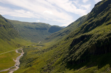 Naklejka premium The road through the valley leading up to Vikfjell, Western Norway