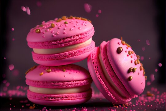 Pink strawberry maccaroons, made with generative ai
