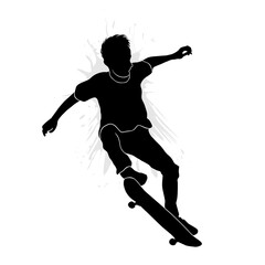 Fototapeta na wymiar Male skateboarder doing jump trick. Vector illustration silhouette
