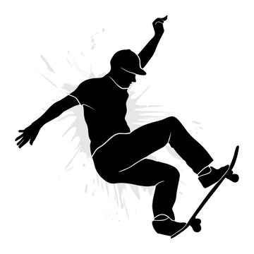 Skater silhouette jumping with skate board. Vector illustration