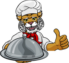 Wildcat Chef Mascot Sign Cartoon Character