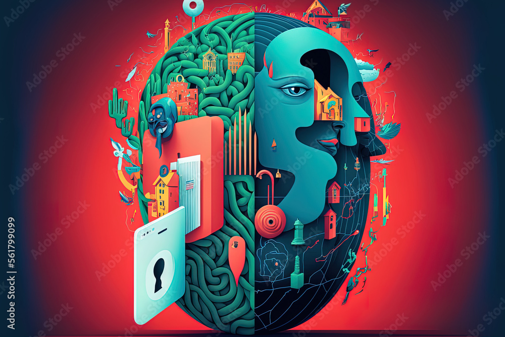 Poster internet safety and the idea of personal data privacy. defend a network's security against hacker at