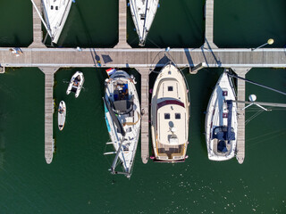 A top-down view of a marina in Zeeland, The Netherlands