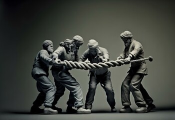 image of a team of people holding a rope and pulling together, representing the idea of teamwork and cooperation (AI)