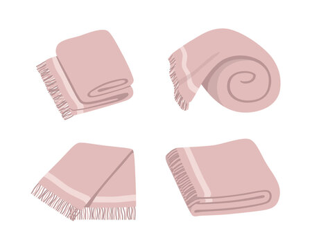 Soft blanket icons set, concept of cozy home, relaxation.