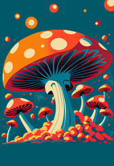 Fototapeta na wymiar Colorful mushrooms created with generative Ai technology
