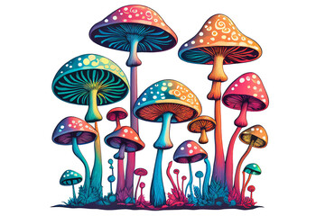 Colorful mushrooms created with generative Ai technology