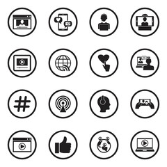 Streaming Icons. Black Flat Design In Circle. Vector Illustration.