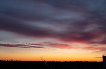 Sunset sky, orange and pink clouds