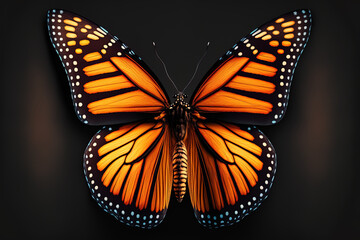Obraz na płótnie Canvas Monarch Butterfly with open wings in a top view as a flying migratory insect butterflies that represents summer and the beauty of nature. Generative AI