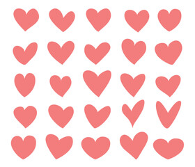 A set of pink hearts. A symbol of love. Illustration highlighted on a white background