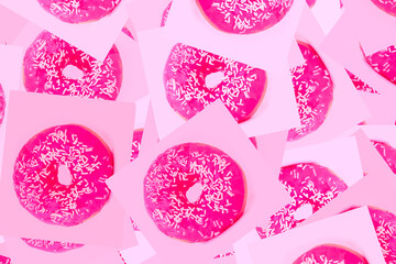 Random rom Colored donuts mit shade magenta pattern f on pink background. National Pink Day or...