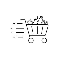 Shopping cart line icon. Simple outline style. Food and fruit full product cart, supermarket, basket checkout concept.