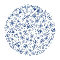 circle of flowers hand drawn vector illustration line