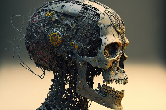 Skull of a human size robot. Generative AI