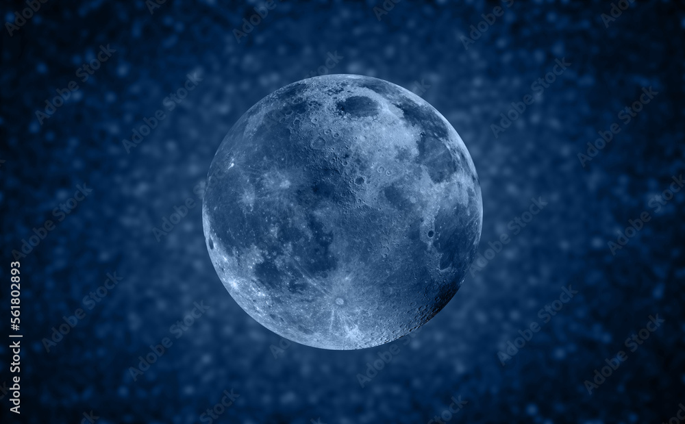 Poster full blue moon lot of blur stars in the background 
