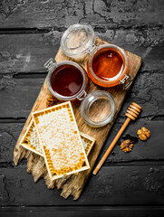 Assortment of different types of honey.