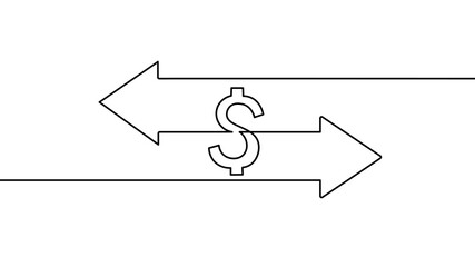 One line continuous money exchange arrows symbol concept. Finance online banking finance system. Digital cyber currency pointer vector illustration