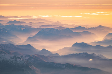 Fototapeta na wymiar Morning sunlight on Summer Alps. 