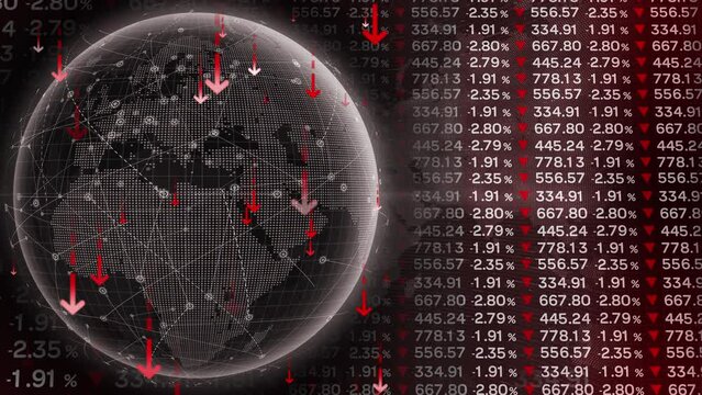 The Stock Market Trading Board With Rotating Earth Background.