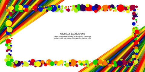 Fototapeta premium Abstract white geometric background, colorful rainbow confetti circles, vector frame, brochure template, poster