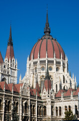Fototapeta na wymiar The Parliament Building. Budapest, Hungary. Mid shot of main tower.