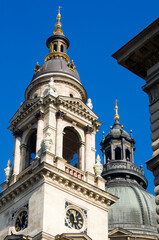 Fototapeta premium Detail of a clock tower on St Stephen's Basilica, Budapest