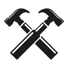 Crossed blacksmith hammer icon. Work repair logo symbol vector illustration.