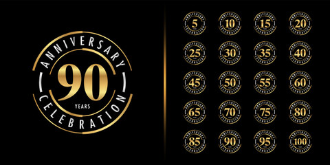 Set of premium anniversary logotype. Golden anniversary celebration emblem design for company profile, leaflet, magazine, brochure, web, banner, invitation or greeting card.